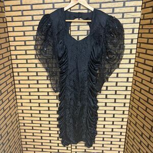Mayvens‎ Black Ruched Lace Sleeve Dress Size 7